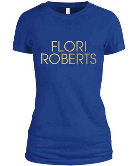 Flori Roberts Name Logo Blue Shirt Gold Foil