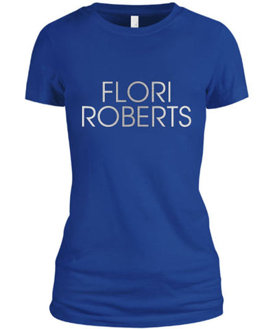 Flori Roberts Name Logo Blue Shirt Silver Foil