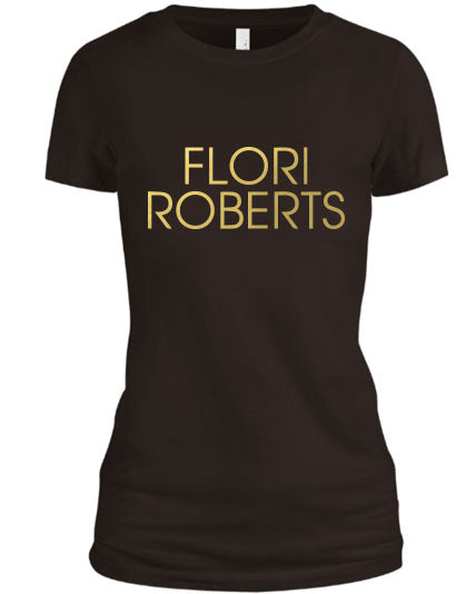 Flori Roberts Name Logo Brown Shirt Gold Foil