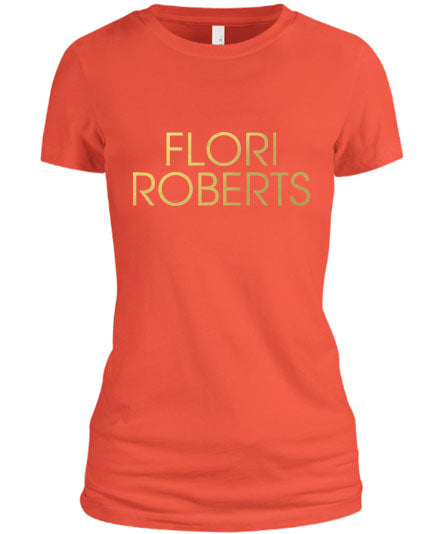 Flori Roberts Name Logo Coral Shirt Gold Foil