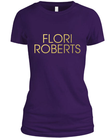 Flori Roberts Name Logo Purple Shirt Gold Foil