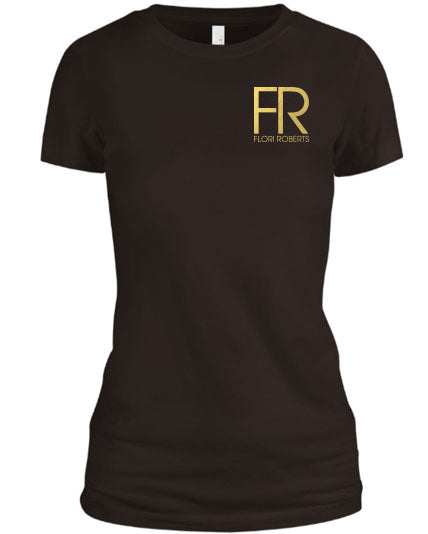 Flori Roberts FR Brown Shirt Gold Foil Chest Logo