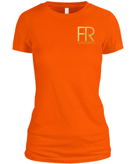 Flori Roberts FR Orange Shirt Gold Foil Chest Logo